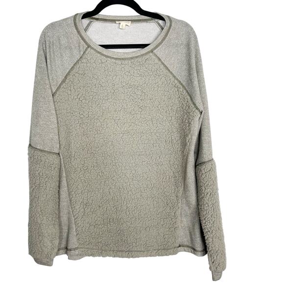 New Hem & Thread Large Sage Green Sherpa Pieced Crew Neck Sweatshirt Cozy Lounge - Picture 1 of 10